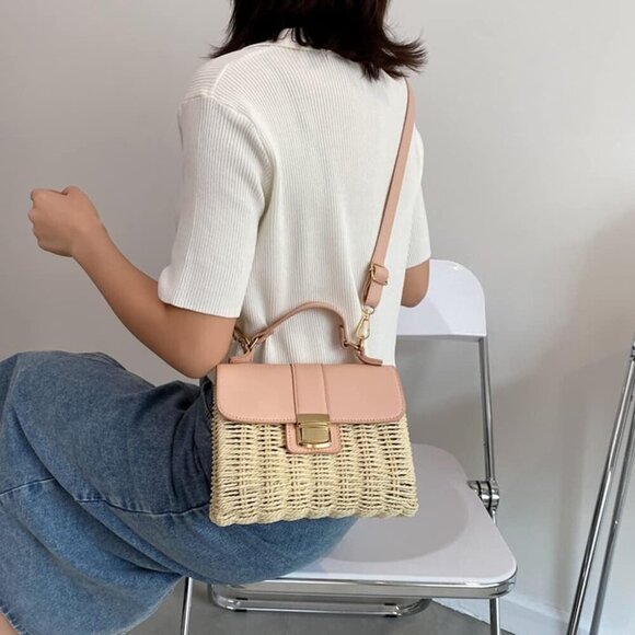 Small Straw Crossbody Bag Women Rattan Woven Top Handle Summer Beach Purse - Picture 5 of 7